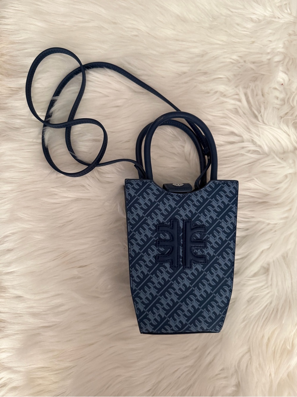 JW PEI Navy Blue Mini Crossbody Tote - Textured Monogram